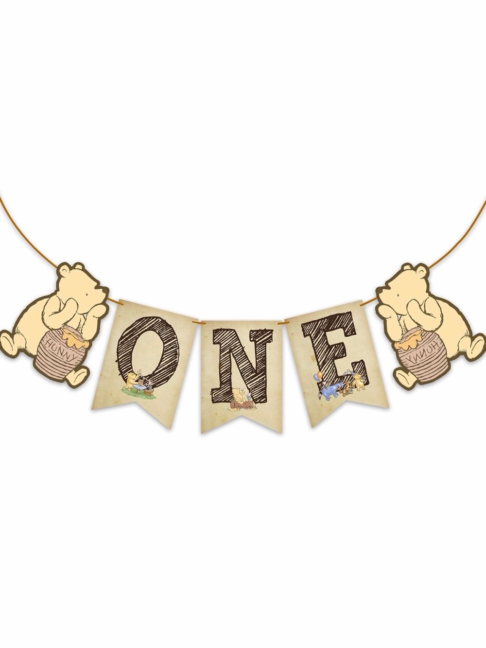 Winnie the Pooh One Banner First Birthday Vintage